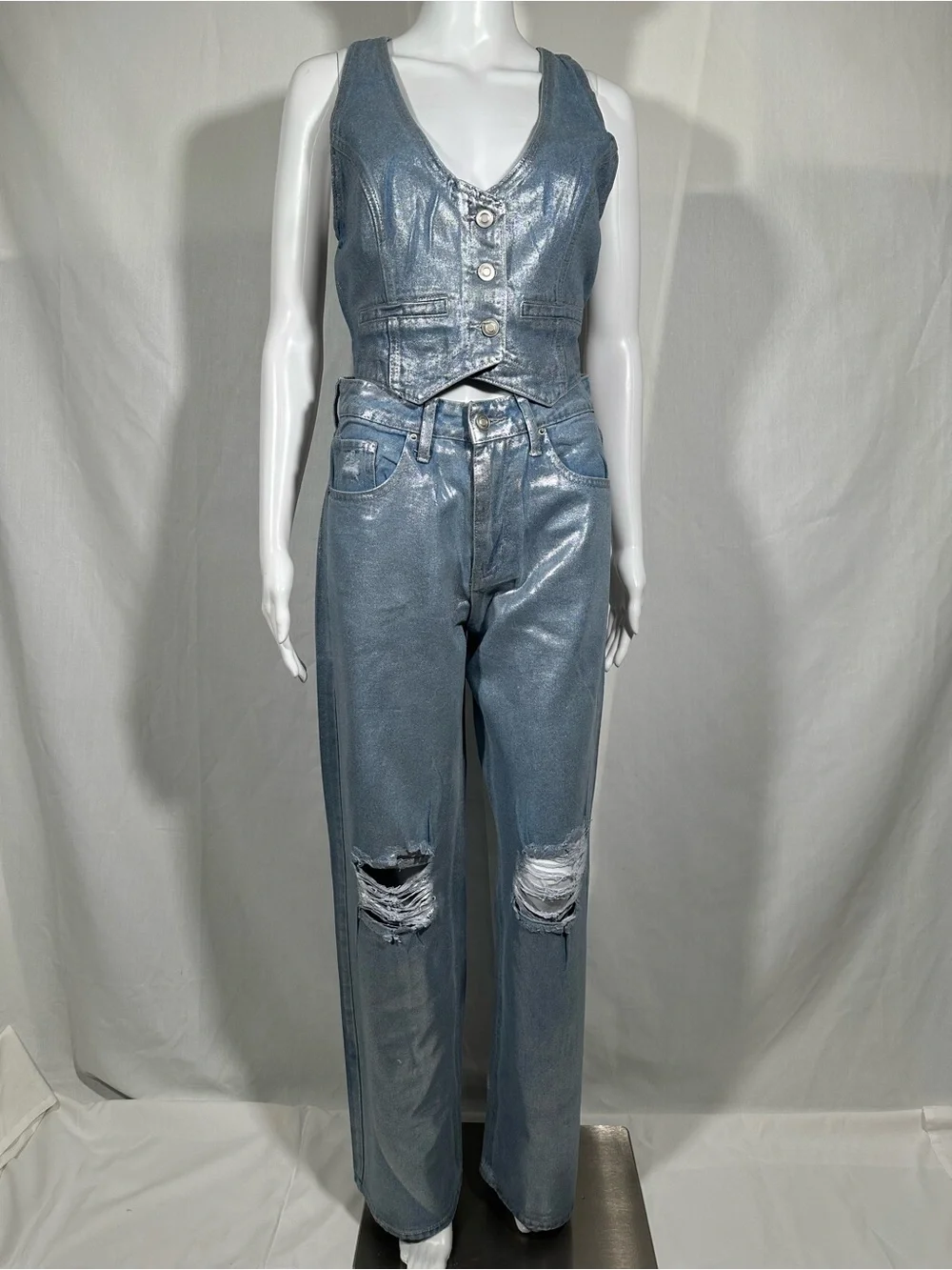 Fashion Nova Foil Jean Set NWT